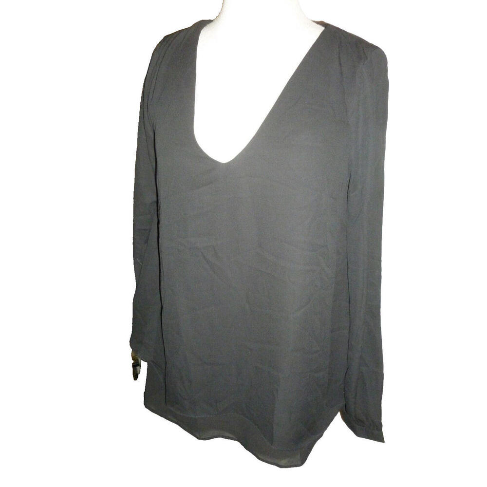 NWT Mittoshop Long‎ Bishop Sleeve Black Black Lined  Blouse Top Shirt S Small